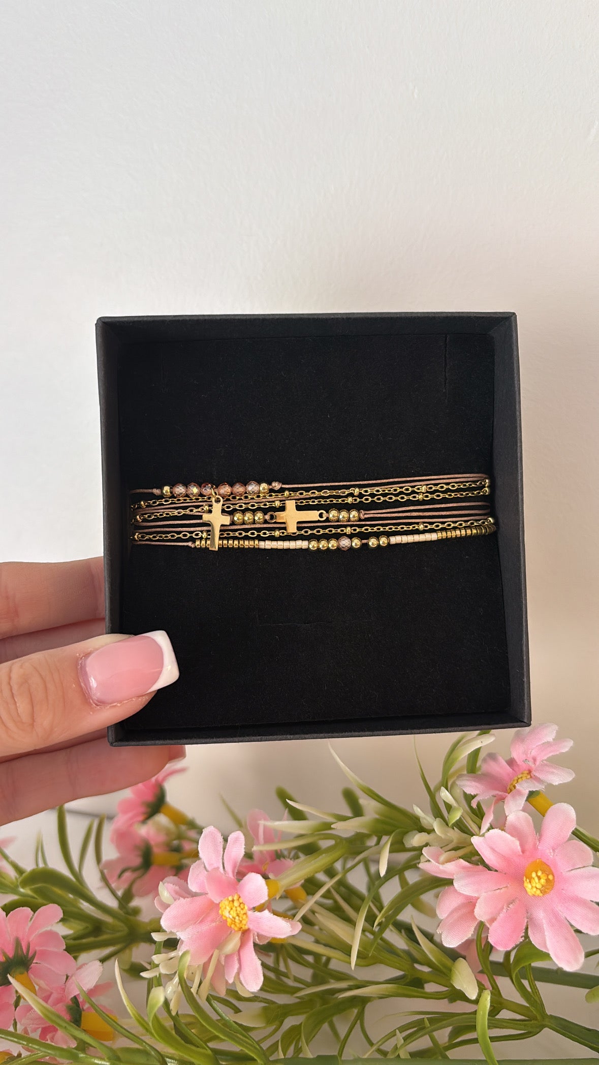 Bracelet triple chrétien beige gold