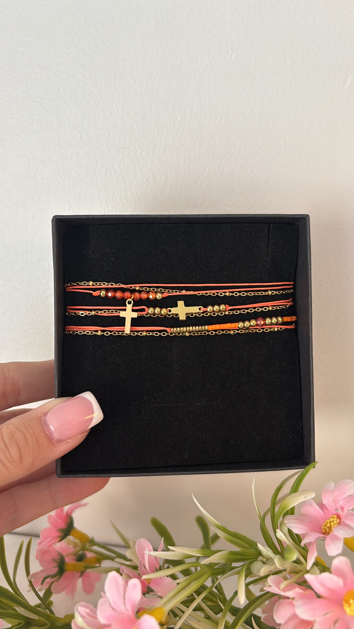 Bracelet triple chrétien orange gold