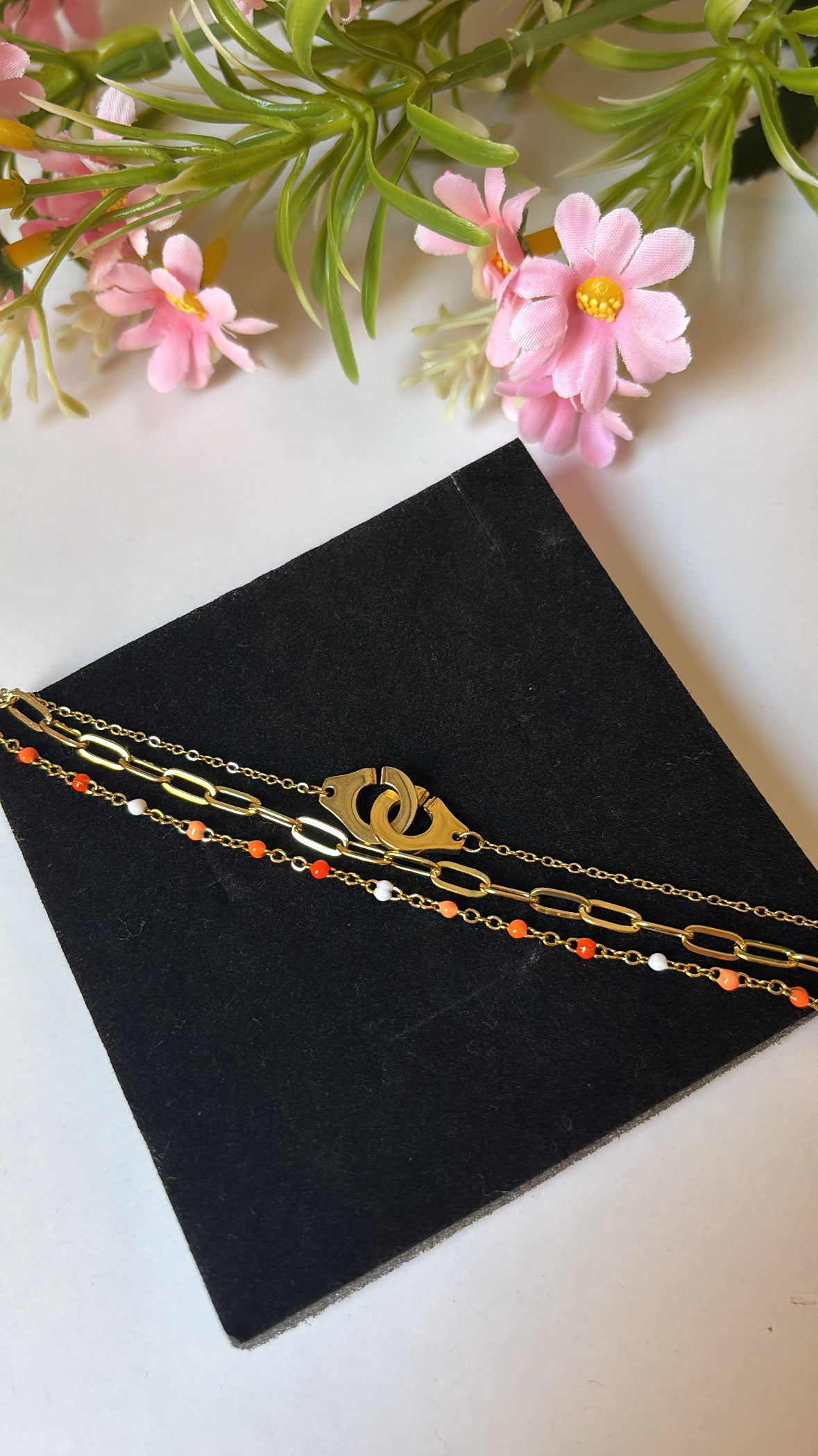 Bracelet triple menottes orange gold