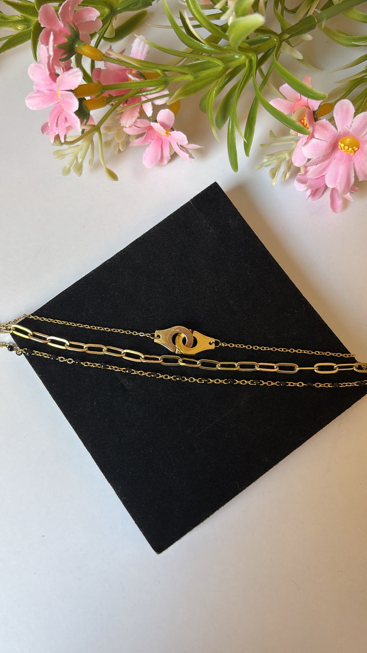 Bracelet triple menottes noir gold