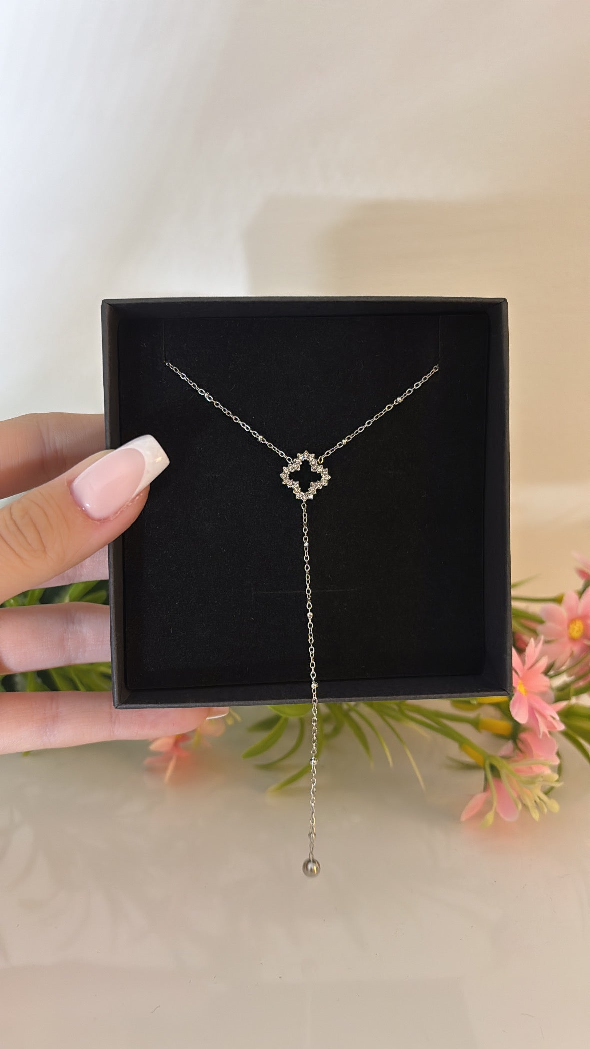 Collier Flower Silver long
