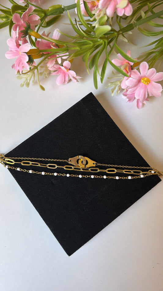 Bracelet triple menottes blanc gold