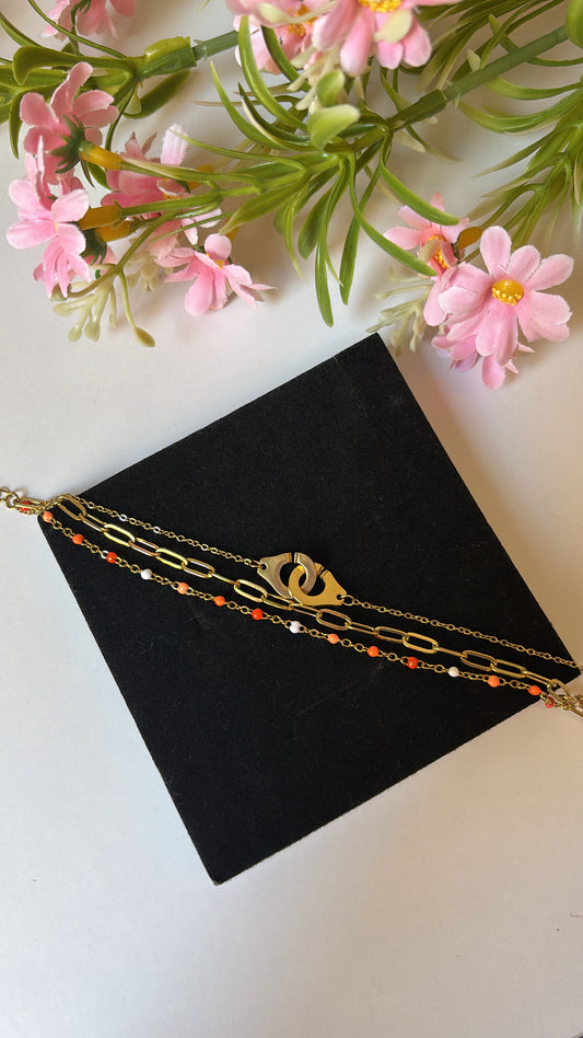 Bracelet triple menottes orange gold