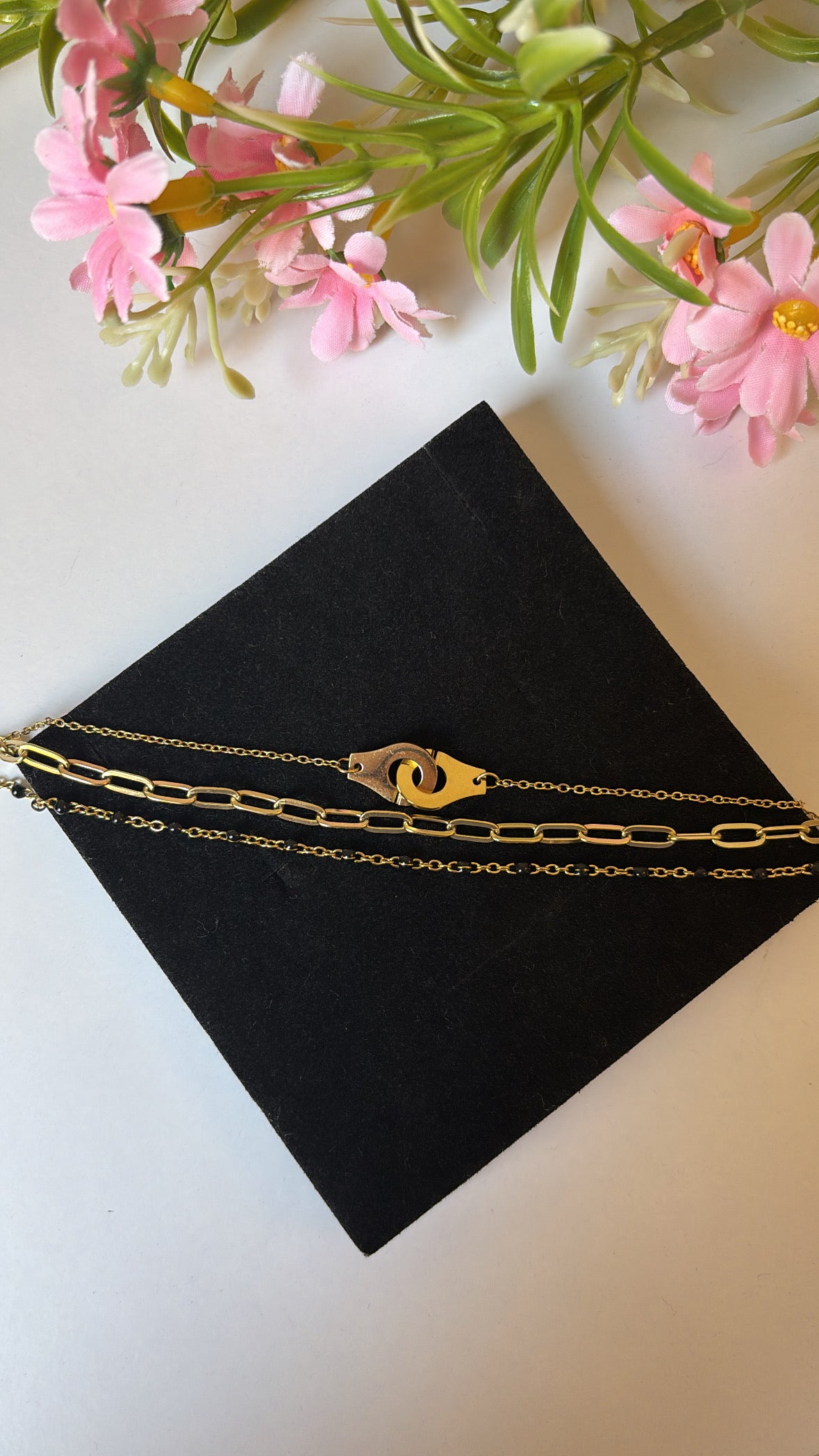 Bracelet triple menottes noir gold