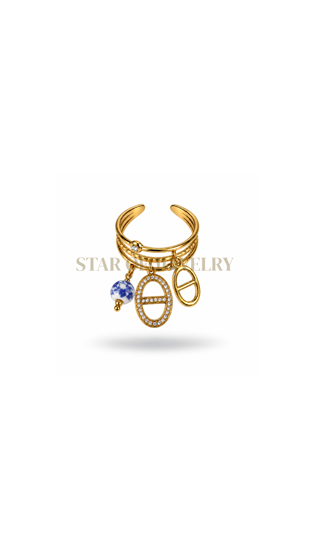 Bague Porceléna blanche bleu gold