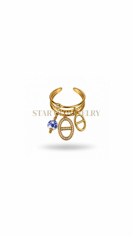 Bague Porceléna blanche bleu gold