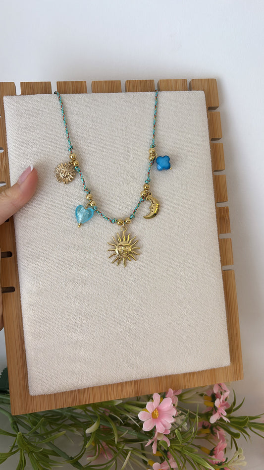Collier Palm bleu gold