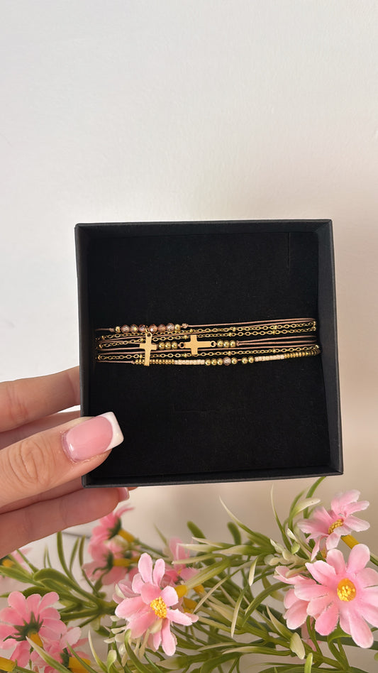 Bracelet triple chrétien beige gold
