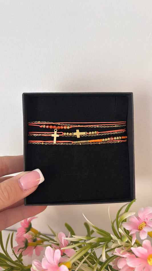 Bracelet triple chrétien orange gold