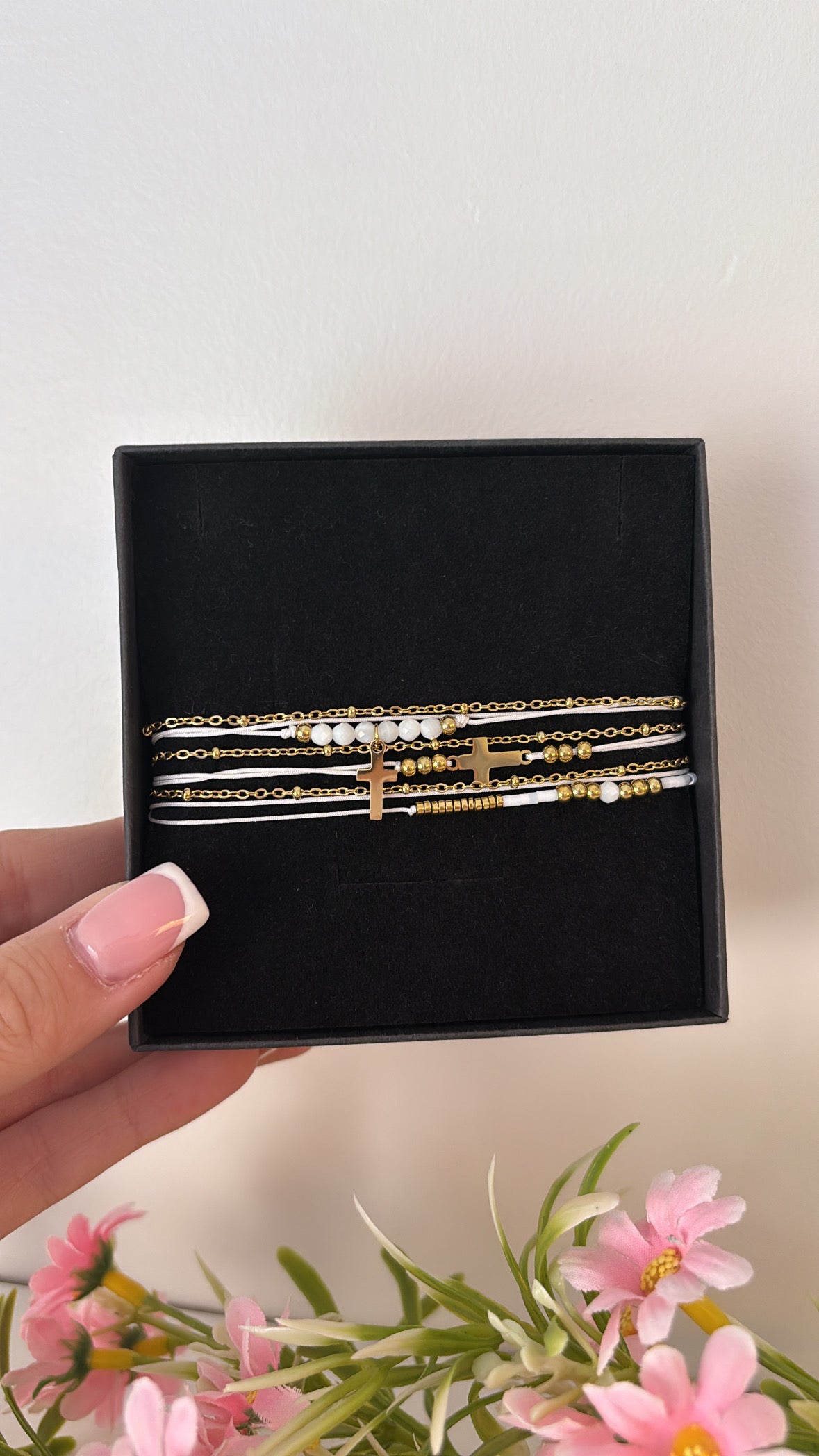 Bracelet triple chrétien blanc gold