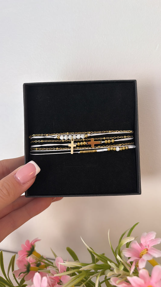 Bracelet triple chrétien blanc gold