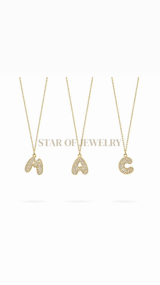 Collier lettre strass Gold